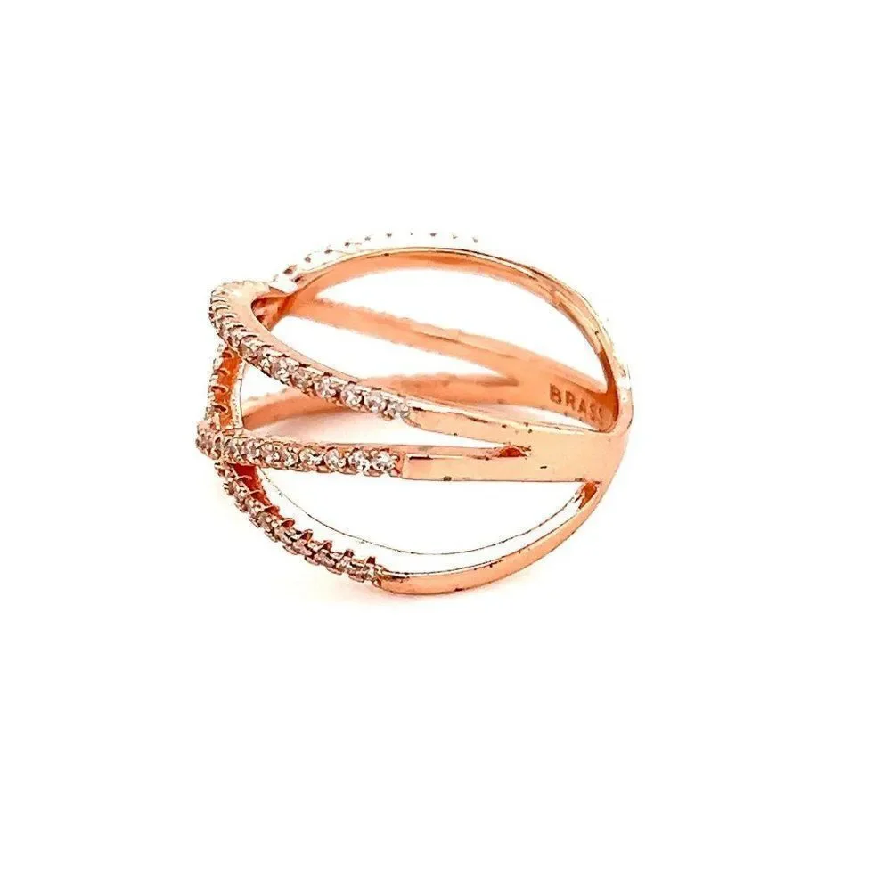Rose Gold Crossover‎ Cz Brass Ring
